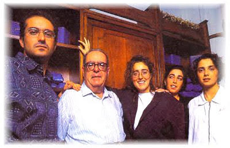 Siblings at the shop with their dad