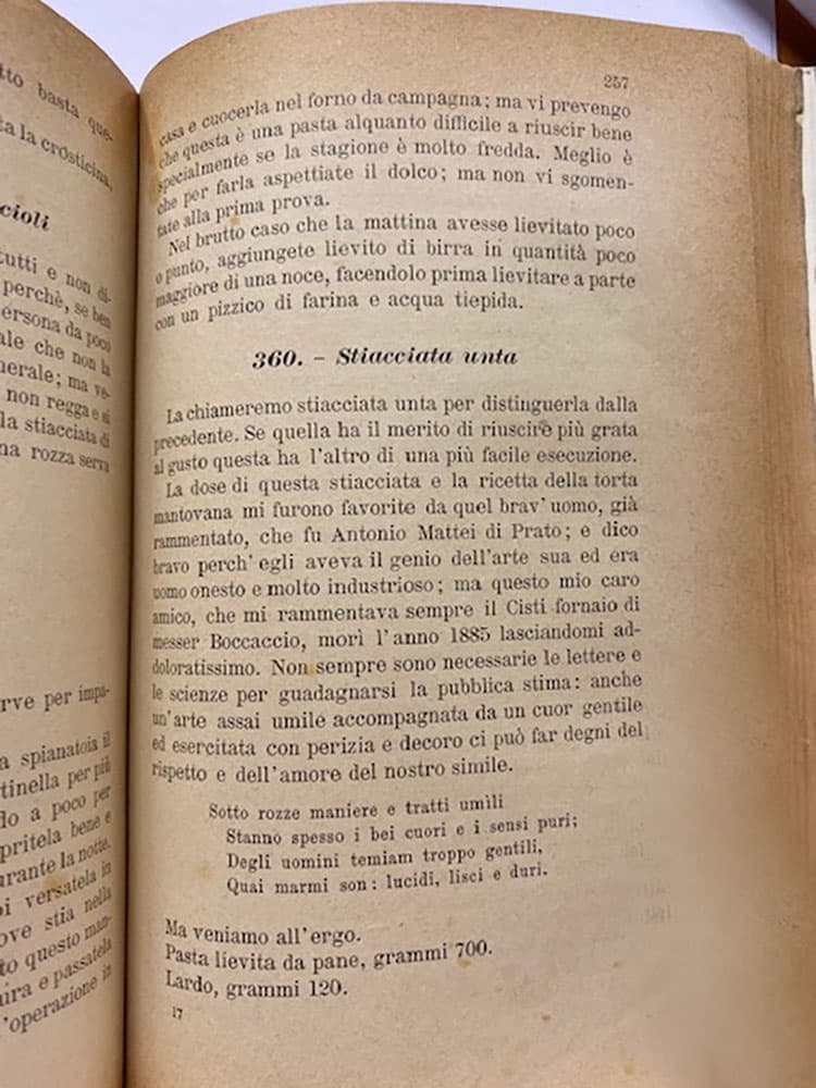Ricetta della Stiacciata unta, contenuta nel libro di Pellegrino Artusi.
